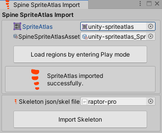 Spine SpriteAtlas Import Window